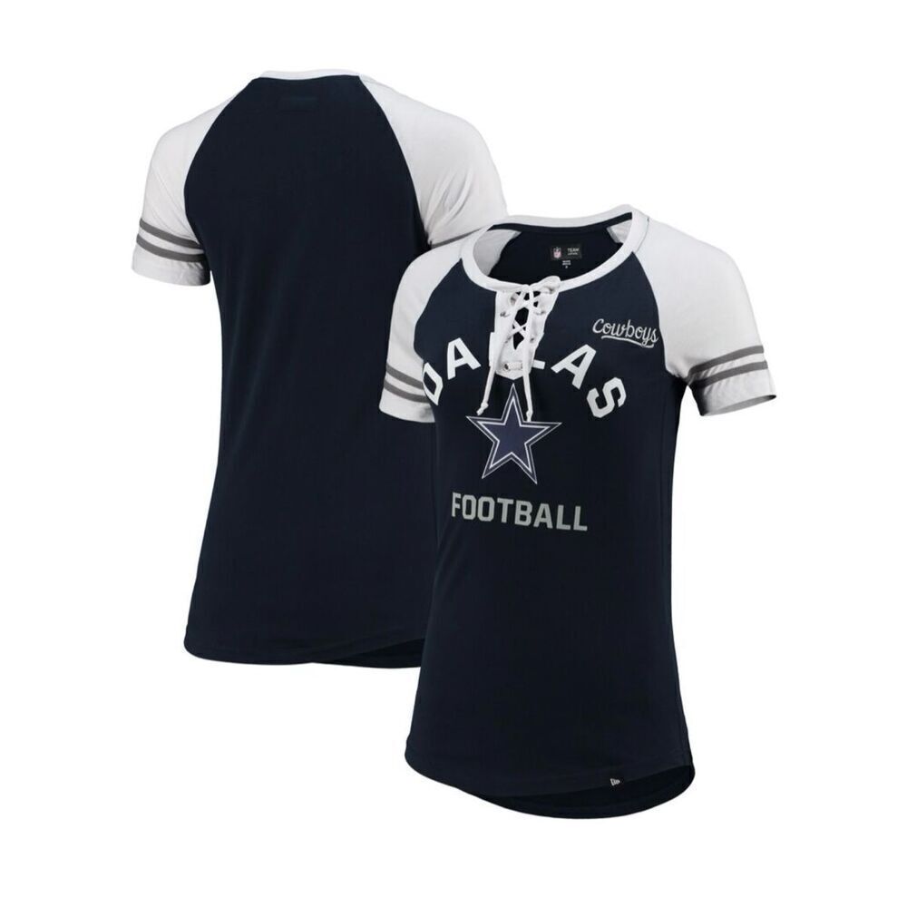 NFL Team Apparel Women’s Medium Dallas Cowboys Navy Lace Up‎ Raglan T-Shirt